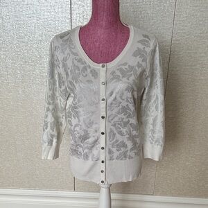 White House Black Market Cream and Silver Cardigan